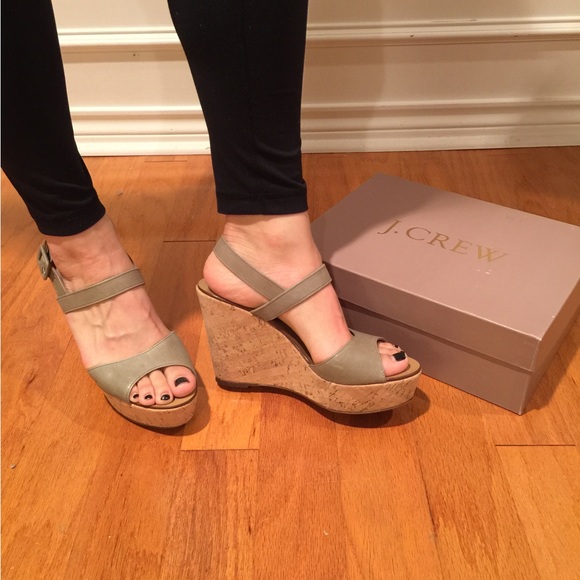 Jcrew Maryanne Leather wedge sandals, Himalayan Green, size 9, made in Italy - Picture 9 of 10